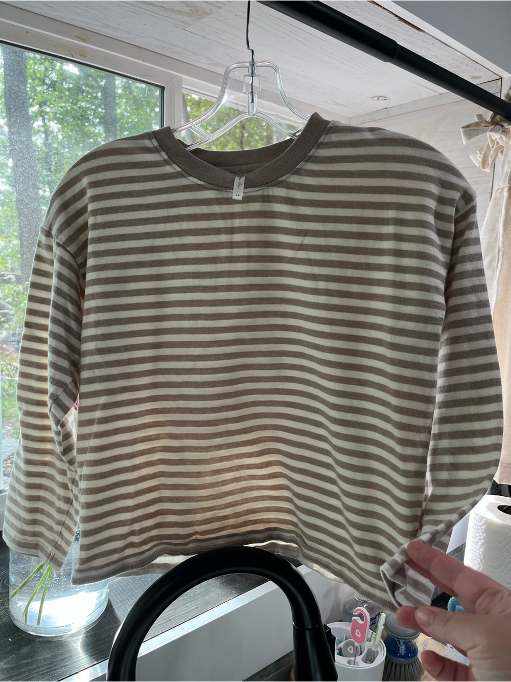 Rylee & Cru Kids Taupe & Cream Striped Long-Sleeve Tee